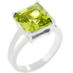 Slickblue Stunning 5.5 Ct. Green Solitaire Gypsy Ring for Women - Rhodium Plated with Princess Cut, Size 5-10 - 1 of 4