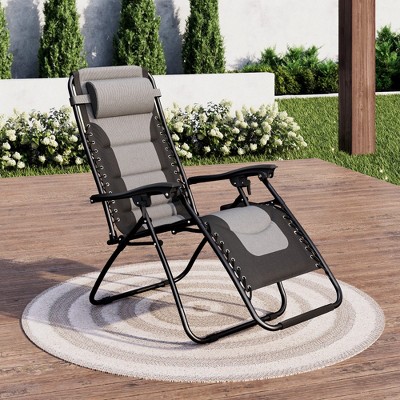 Captiva Designs Padded Zero Gravity Lounge Chair - Folding Patio Recliner with Adjustable Headrest & Cup Holder, Supports 350 lbs (Gray)