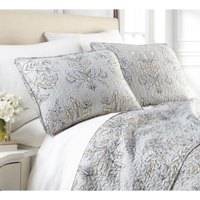 Vintage Floral Gray Microfiber Full Quilt Bedding Set