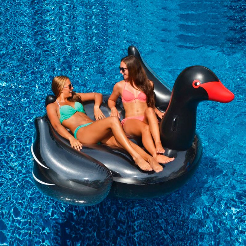Swimline 75" Water Sports Inflatable Giant Swan Swimming Pool 2-Person Ride-On Float Toy - Black, 1 of 3