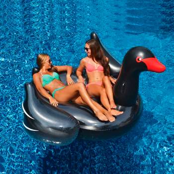Swimline 75" Water Sports Inflatable Giant Swan Swimming Pool 2-Person Ride-On Float Toy - Black