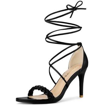 Allegra K Women's Woven Lace Up Strappy Stiletto Heel Sandals