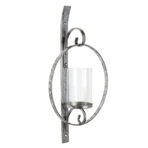 Kate and Laurel Doria Round Metal Wall Sconce, 12x22, Silver - 1 of 4