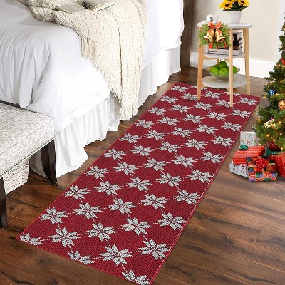 GustoWave Christmas Geometric Throw Area Rugs, Non Slip Machine Washable, Red