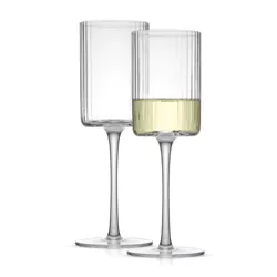 JoyJolt Elle Fluted Cylinder White Wine Glass - 11.5 oz Long Stem Wine Glasses - Set of 2