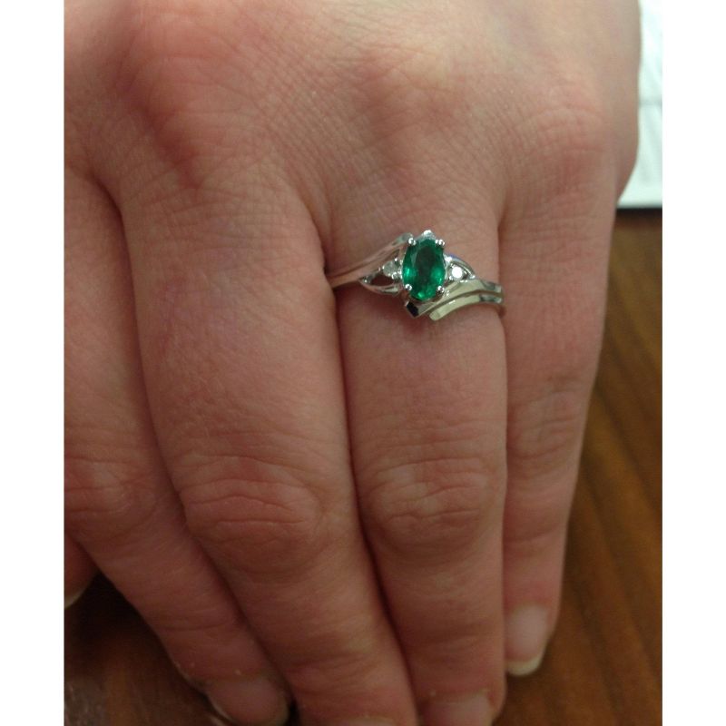 Pompeii3 1/2ct Genuine Oval Emerald & Diamond Ring 14K White Gold, 3 of 6