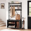 Hall Tree with Bench, Coat and Shoe Rack, Wooden Entryway Bench with Coat Rack, Industrial Freestanding Coat Rack with Shoe Storage for Hallway,Black - 2 of 4