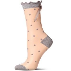Memoi Women's Polka Dot Bow-Cuff Sheer Crew Sock - 1 of 4