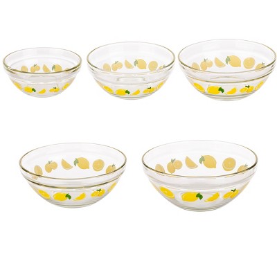 20-Piece Lemon Design Glass Bowls with Green Lids Set