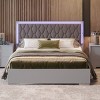 Queen Size Upholstered Platform Bed with Frame and LED Light, Modern Velvet Headboard with Diamond Quilting Detail-Maison Boucle - 2 of 4