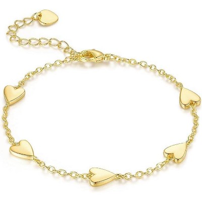 14K Gold Love Bracelet, Multiple Heart-Shaped Pendants on Delicate Chain, Romantic Jewelry for Women