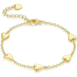 14K Gold Love Bracelet, Multiple Heart-Shaped Pendants on Delicate Chain, Romantic Jewelry for Women - 1 of 4