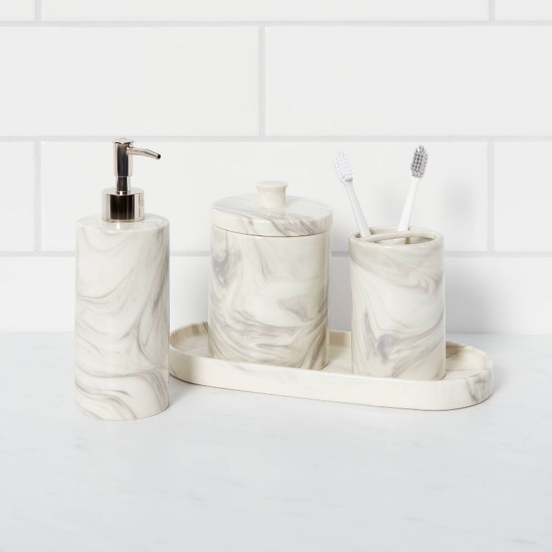 4pc Marbled Ceramic Bathroom Accessories Set Marble - Threshold&#8482;, 3 of 12