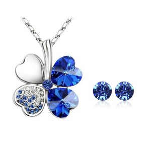 Gold Plated Crystal Heart Shaped Four Leaf Clover Pendant Necklace and Stud Earrings Jewelry Set - 1 of 1