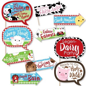 Big Dot of Happiness Funny Farm Animals - Baby Shower or Birthday Party Photo Booth Props Kit - 10 Piece - 1 of 4