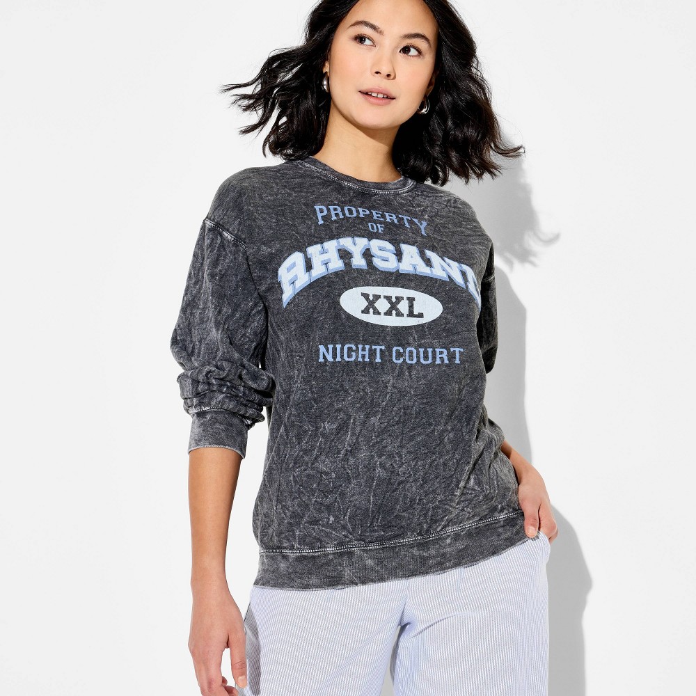 Women's Rhysand ACOTAR Fleece Graphic Pullover Sweatshirt - Black XS