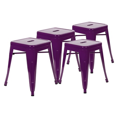 Emma And Oliver 18 Inch Table Height Indoor Stackable Metal Dining Stool In Purple set Of 4 Target