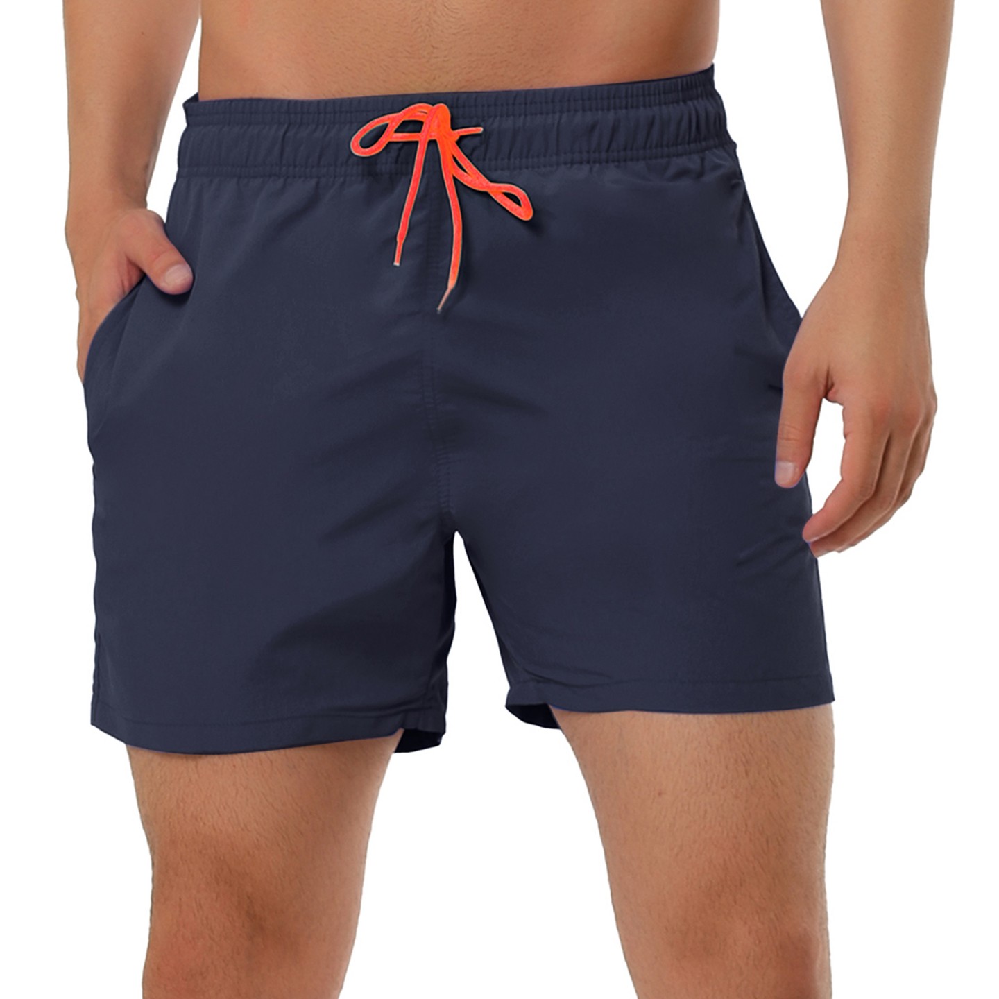 Мужские шорты Lars Amadeus Summer Beach Solid Color Mesh Lining Drawstring Waist Swim Shorts 30 Dark Blue, цвет: Тёмно-синий — фото 1