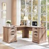 L Shaped Desk with Drawers, 60in Wide Farmhouse Executive Office Desk with Charging Station, Home Corner Desk with File Drawer - 2 of 4