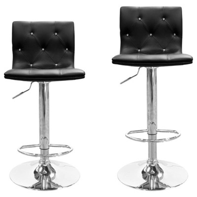 Modern Swivel Bar Stool With Crystal/Tufted Look in Black (Set of 2) - Best Master Furniture