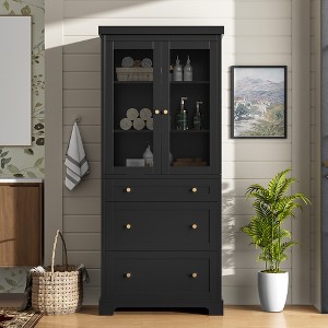 70.1"H Modern Freestanding Bathroom Cabinet with 3 Drawers & Adjustable Shelves, Soft Close Glass Doors, for Multi-Room Storage - ModernLuxe - 1 of 4