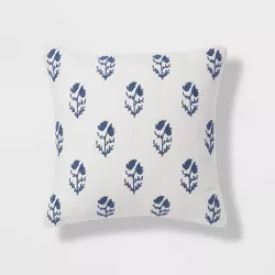 Square Embroidered Wood Block Decorative Throw Pillow Blue - Threshold™