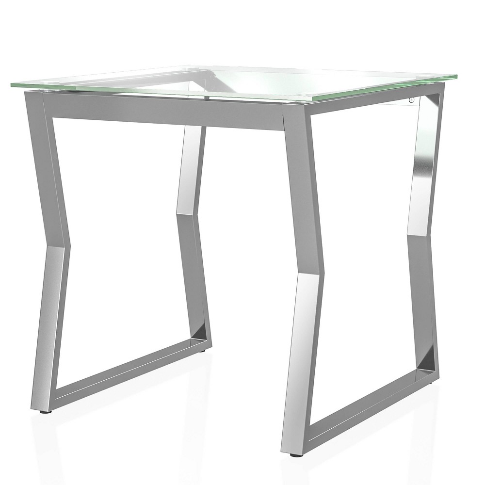 Photos - Coffee Table Lindria End Table with Tempered Glass Top Chrome - miBasics: Sleek Side Ta