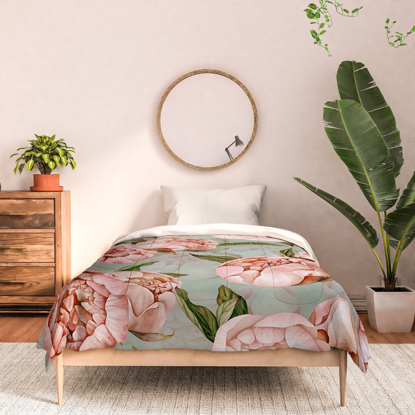Комплект с одеялом Deny Designs Queen UtArt Peach Peonies Watercolor Pattern Poly Comforter Set, цвет: Персиковый — фото 3