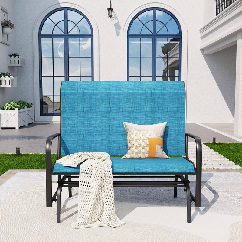 2-Seat Patio Glider with Steel Frame - Blue - Captiva Designs, 4 of 10