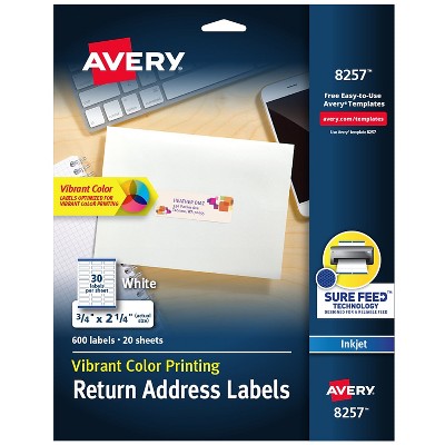 Avery Vibrant Color-Printing Address Labels 3/4 x 2 1/4 Matte White 600/Pack 8257