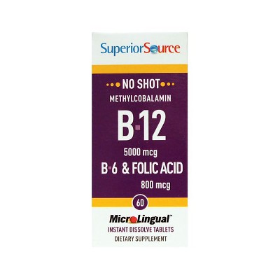 Superior Source B-12 Methylcobalamin with B-6 & Folic Acid 5,000mcg 60 Tablets.