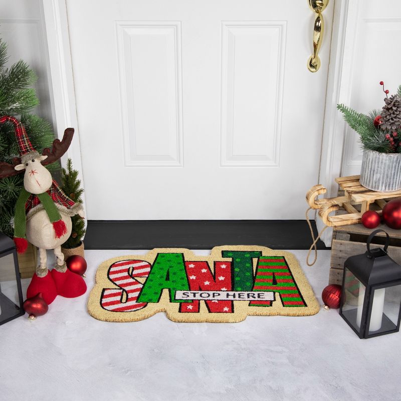 Northlight Red and Green "Santa Stop Here" Outdoor Christmas Doormat 18" x 30", 2 of 7