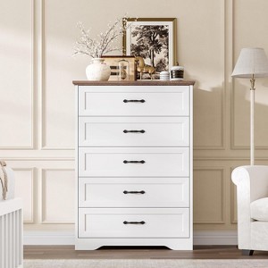 Jojoka Modern White Dresser with 5, 6, or 7 Drawers, Storage Chest with Vintage Handles for Bedroom, Entryway, or Living Room - 1 of 4
