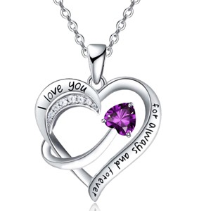 Paaaawaters 18k White Gold Plated 5A Cubic Zirconia Engraved I Love You Heart Pendant Necklace for Women Girls Wife - 1 of 4