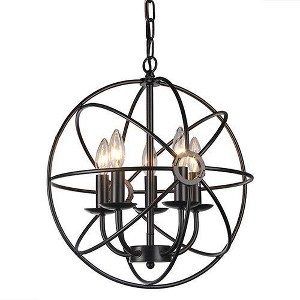 18" x 18" x 14" 5-Light Meila Chandelier Black - Warehouse Of Tiffany: Modern Metal Ceiling Fixture, ETL Listed - 1 of 3