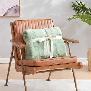 Cozy Bliss Faux Fur Throw Blanket Soft Checked Bed Blanket for Couch, Sofa, and Bedroom - 1 of 4