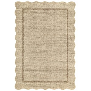 Scalloped Washable Bordered Living Room Bedroom Rug, Ultra Thin Non Slip Indoor Farmhouse Carpet for Dining Room - 1 of 4