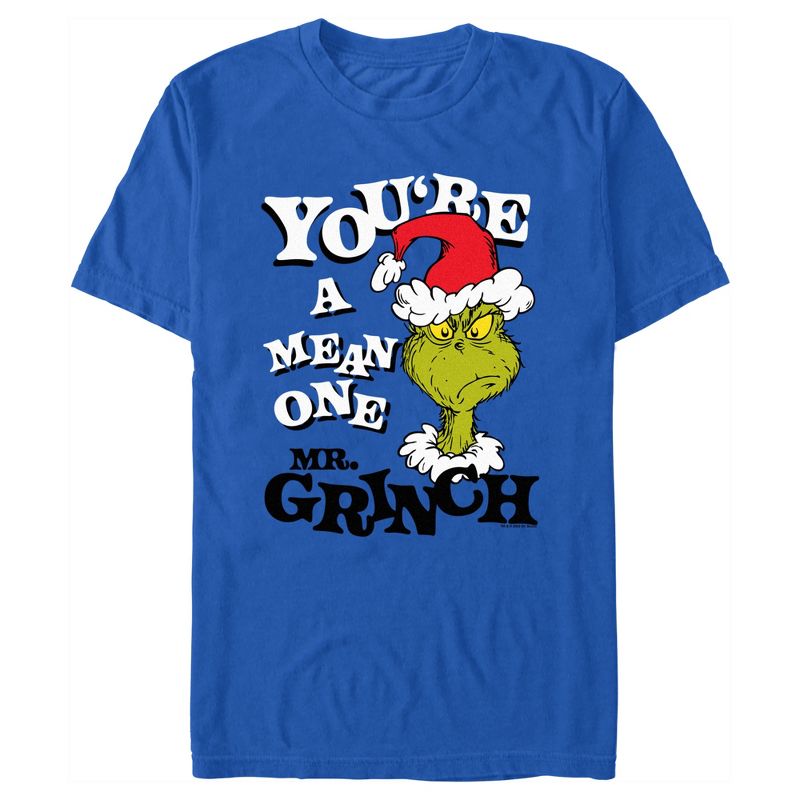Men's Dr. Seuss Christmas The Grinch You're a Mean One Portrait T-Shirt, 1 of 5