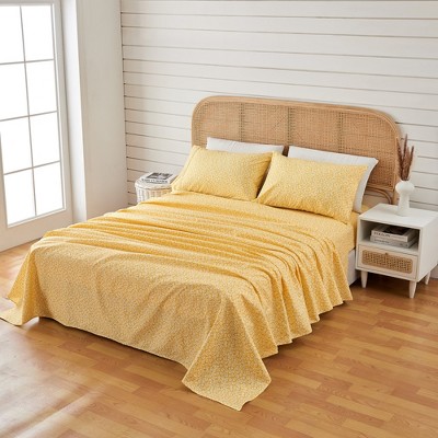 Queen Yellow Floral Microfiber Sheet Set with Pillowcases