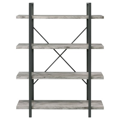Pearl Silver 55" Transitional 4-Shelf Bookcase with Cross-Back Design