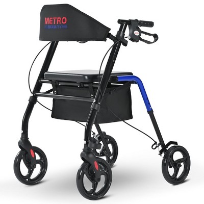 Metro Mobility Lightweight Rollator Walkers with Big Wheels,Foldable Rolling Walker with Seat,Drive Walkers for Seniors
