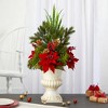 Nearly Natural 28-in Poinsettia, Grass and Succulent Artificial Arrangement in White Urn - 3 of 3