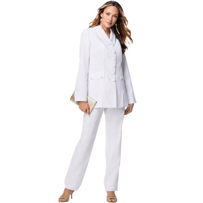 Jessica London Women's Plus Size Single-Breasted Pantsuit, 18 W - White