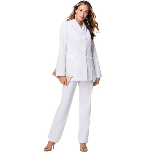 Roaman's Women's Plus Size Ten-Button Pantsuit, 16 W - White