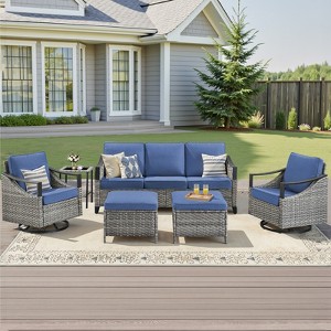 Buenhomino Outdoor Patio Furniture Sets, All-Weather PE Wicker Seating with Swivel Chairs, Sofas, Ottomans & Tables for Garden, Deck & Porch - 1 of 4