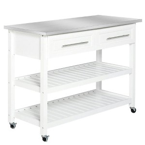Resenkos Kitchen Cart, Kitchen Island Cart,Traditional Kitchen Island with Storage, 2-Tier Open Shelves, Drawers, Gray White - 1 of 1