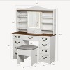 Makeup Vanity Desk with Mirror and 3 Colors Lights, Vanity Table with Chair, Vanity Desk with Drawers and Storage Shelves for Bedroom - 2 of 4