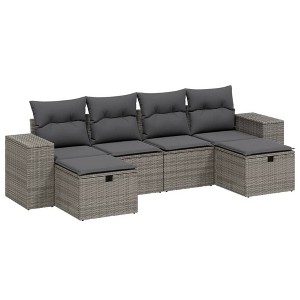 vidaXL Patio Sofa Set with Cushions Outdoor Furniture 6 Piece Poly Rattan - Gray without storage - 1 of 4