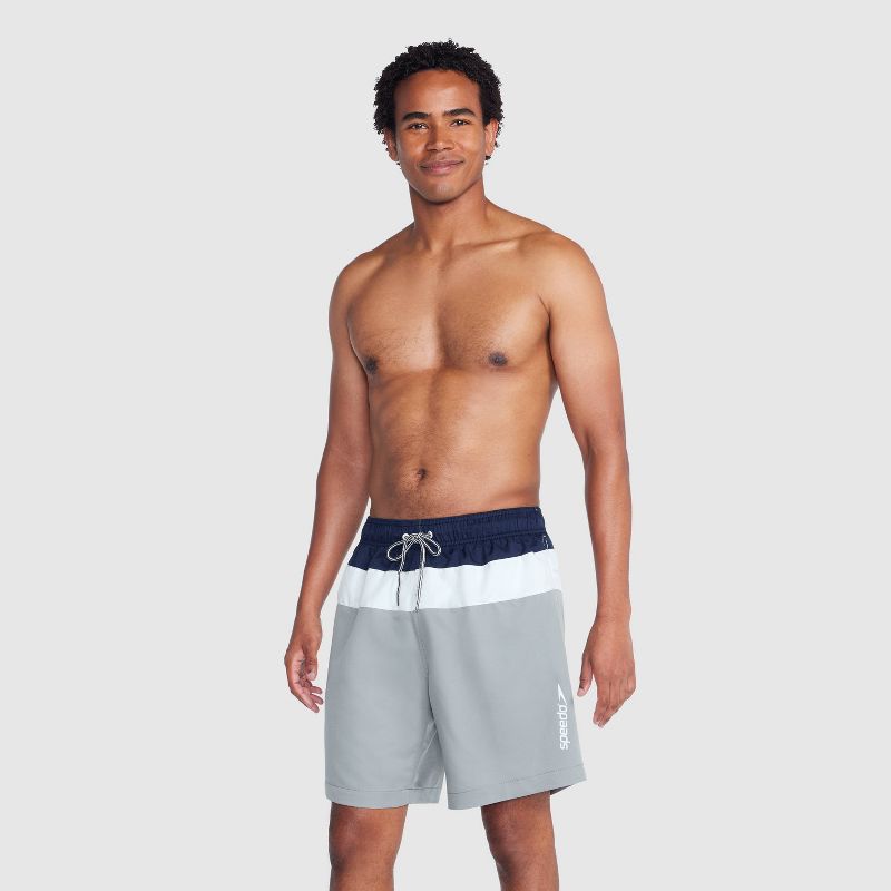 Speedo Men's 7" Tri-Colorblock Swim Shorts - Gray/White/Navy Blue, 3 of 4