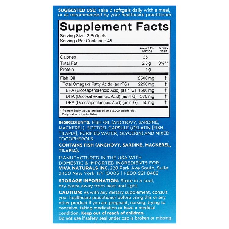 Viva Naturals Omega-3 Fish Oil, Triple Strength, 2,500 mg, 90 Softgels, 2 of 4
